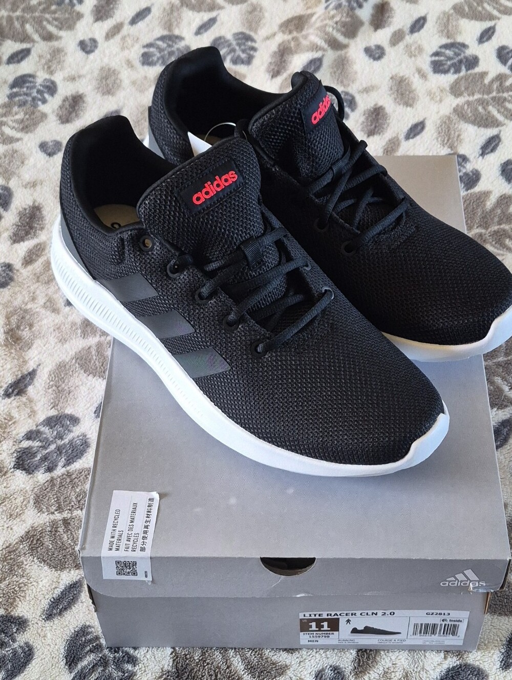 adidas Black and White Men's Lightweight Athletic Sneakers with Cloudfoam insole